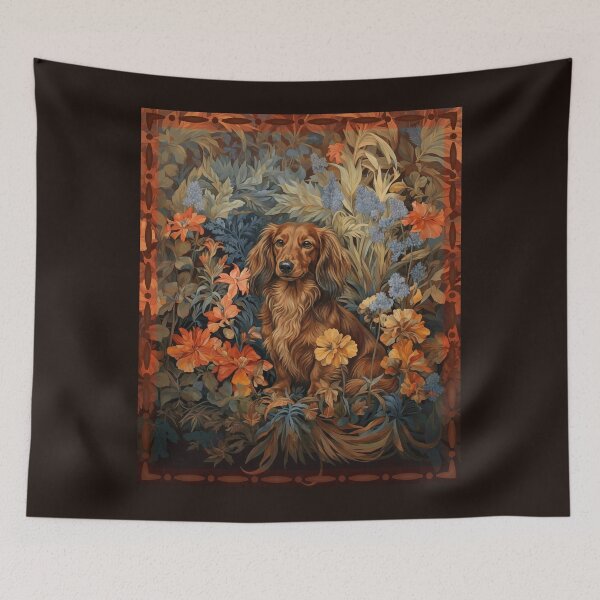 Item preview, Long Haired Dachshund Dog Arts and Crafts Floral designed and sold by AntiqueImages.