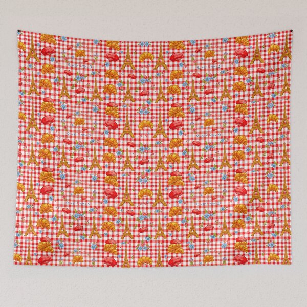 Item preview, Paris Picnic Gingham Pattern - Red Checkered Eiffel Tower & Croissant Art designed and sold by MT-Hub | Cute Aesthetic Art, Stickers & Phone Cases.