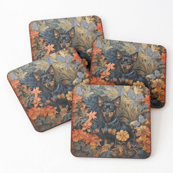 Item preview, Miniature Pinscher Black Tan Dog Floral Art designed and sold by AntiqueImages.