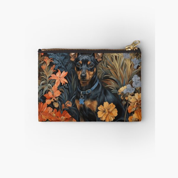 Item preview, Miniature Pinscher Black Tan Dog Floral Art designed and sold by AntiqueImages.
