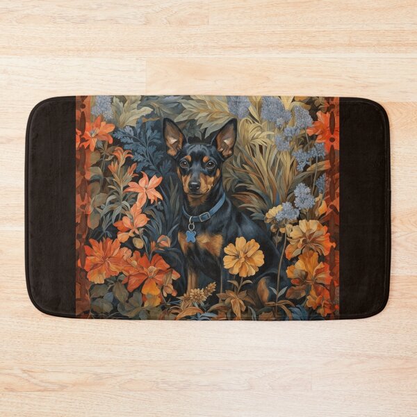 Item preview, Miniature Pinscher Black Tan Dog Floral Art designed and sold by AntiqueImages.