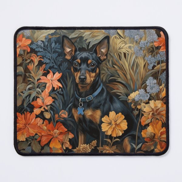 Item preview, Miniature Pinscher Black Tan Dog Floral Art designed and sold by AntiqueImages.