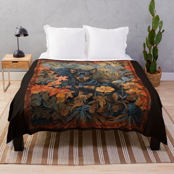 Item preview, Miniature Pinscher Black Tan Dog Floral Art designed and sold by AntiqueImages.