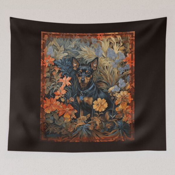Item preview, Miniature Pinscher Black Tan Dog Floral Art designed and sold by AntiqueImages.