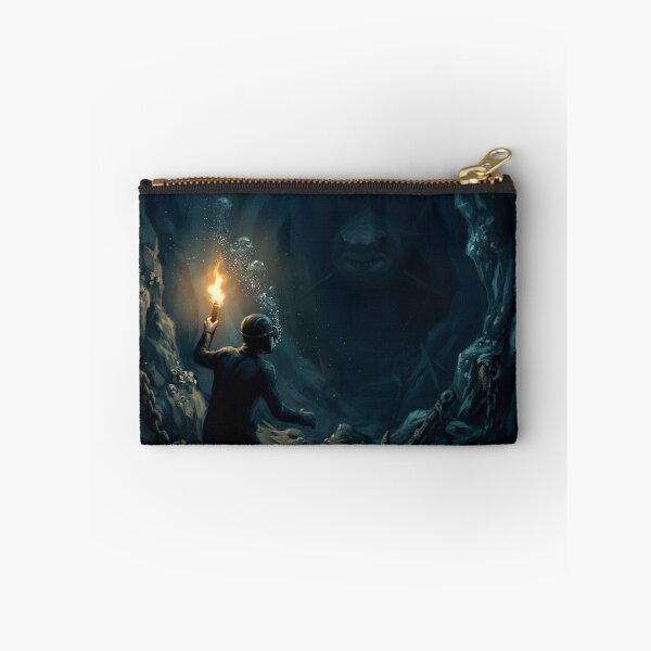 Item preview, KOREA HAENAM - Night Dive Torch Cave Shark Encounter Dark Fantasy Retro Art Print designed and sold by KOREA-HAENAM.
