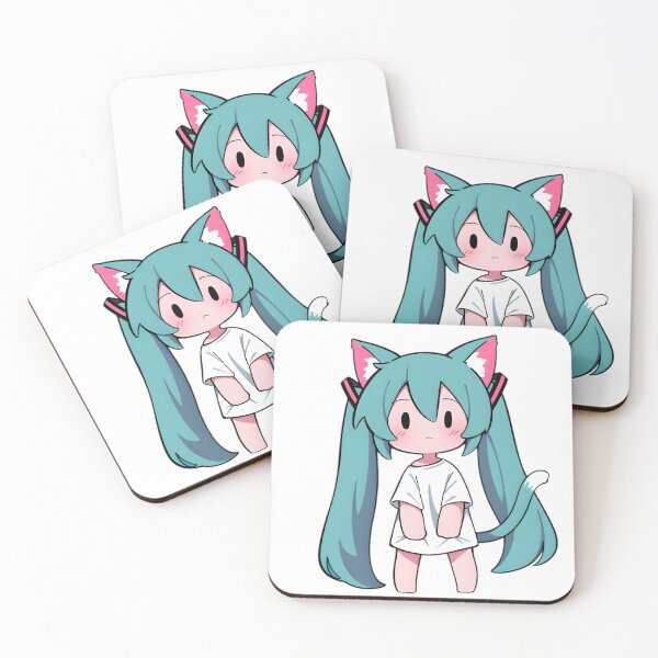 Aperçu de l'œuvre Hatsune Miku, adorable chaton chibi à deux queues, style anime – Sticker esthétique kawaii neko pastel créée et vendue par Dyan4.