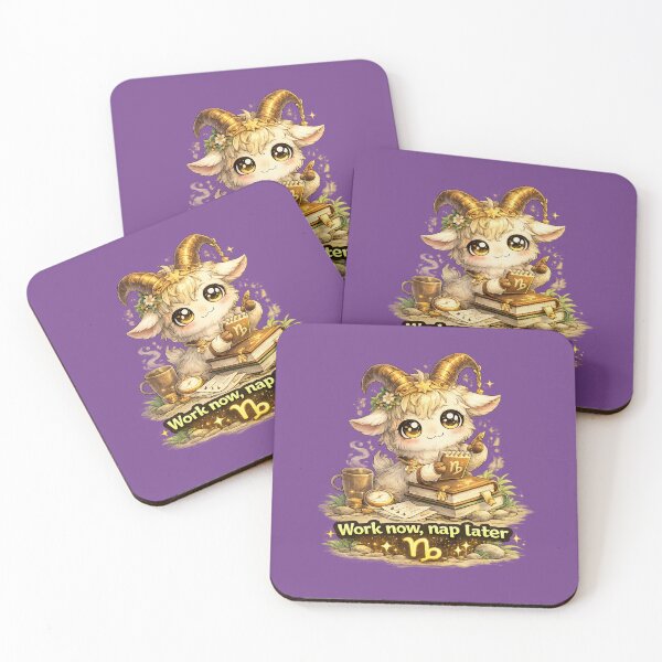 Item preview, Funny Cute Capricorn Goat Big Eyes Kawaii Zodiac Cartoon Work Now Nap Later designed and sold by Nusha Creations.
