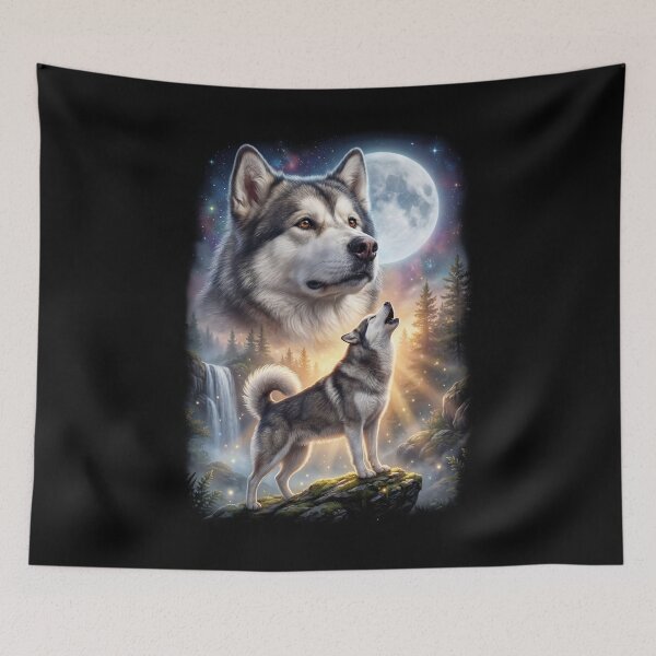 Item preview, Alaskan Malamute Howling Moon Art Dog Lover designed and sold by DoodleTortle.