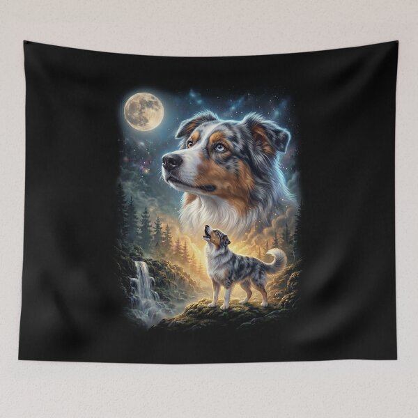 Item preview, Australian Shepherd Howling Moon Art Dog Lover designed and sold by DoodleTortle.