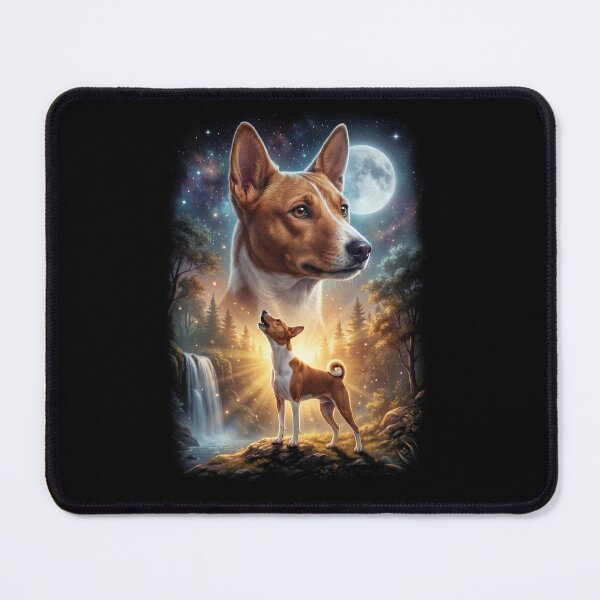 Item preview, Basenji Howling Moon Art Dog Lover designed and sold by DoodleTortle.