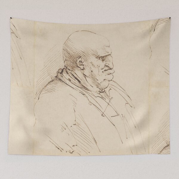 Item preview, A Caricature of a Bald Fat Man by Leonardo da Vinci: Renaissance Study Poster designed and sold by artofuniverse.