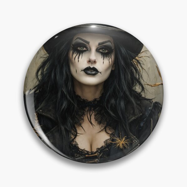 Item preview, Gothic Witch in Top Hat Dark Halloween Portrait with Skeleton Hands designed and sold by Kaleidoscope Print.