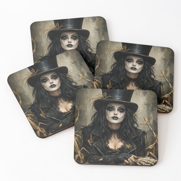 Item preview, Gothic Witch in Top Hat Dark Halloween Portrait with Skeleton Hands designed and sold by Kaleidoscope Print.