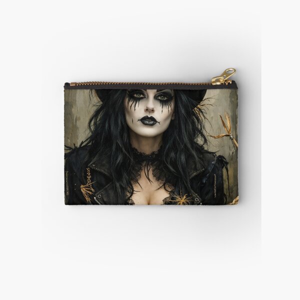 Item preview, Gothic Witch in Top Hat Dark Halloween Portrait with Skeleton Hands designed and sold by Kaleidoscope Print.