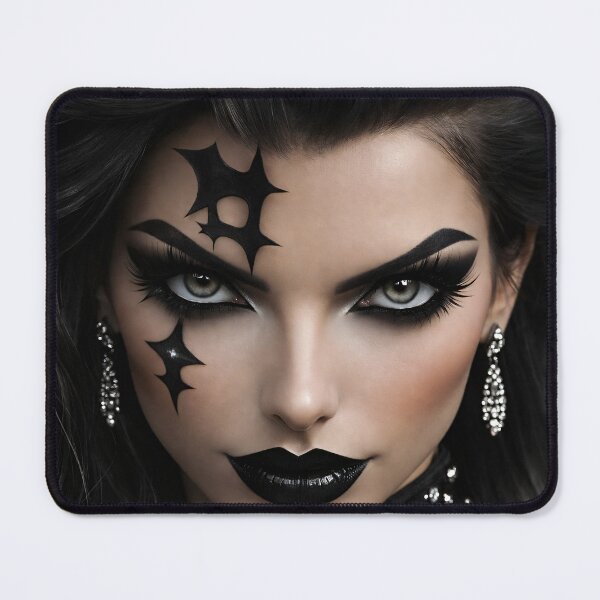 Item preview, Glam Gothic Beauty Portrait with Black Lips and Dramatic Dark Makeup designed and sold by Kaleidoscope Print.