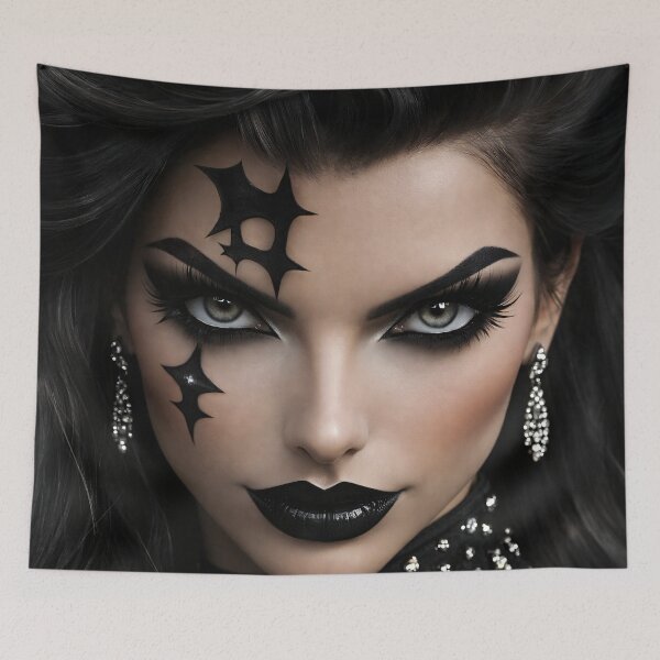 Item preview, Glam Gothic Beauty Portrait with Black Lips and Dramatic Dark Makeup designed and sold by Kaleidoscope Print.