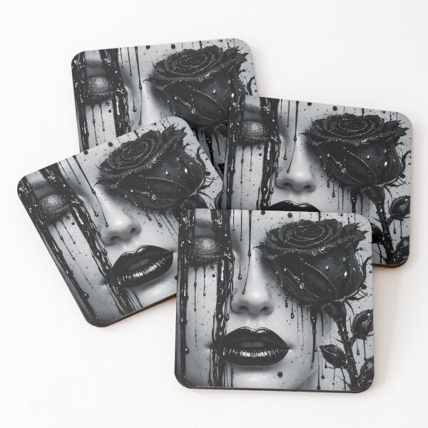Item preview, Black Rose Gothic Portrait with Dripping Ink and Dark Glam Makeup designed and sold by Kaleidoscope Print.