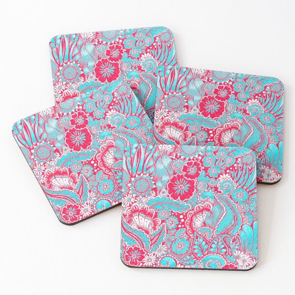Item preview, Garden Party - Turquoise and red designed and sold by Wild Thistle Art.
