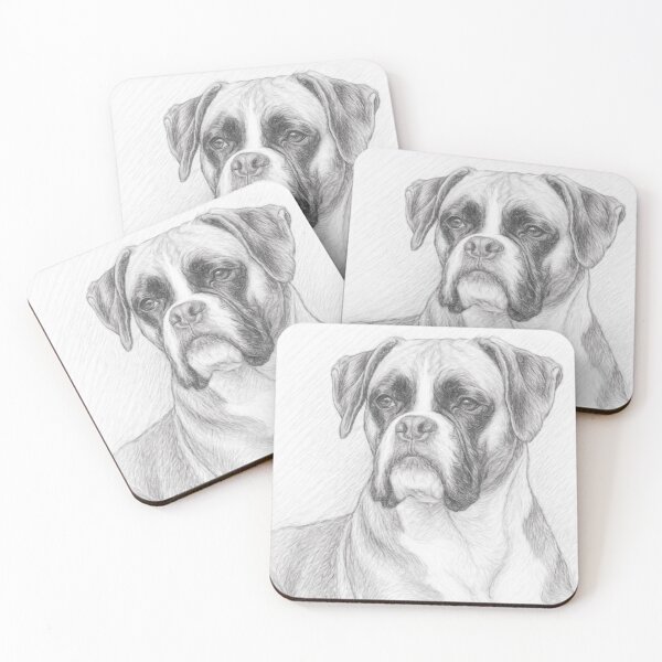 Item preview, Boxer Dog Pencil Sketch – Black and White Portrait, Detailed Canine Illustration, Loyal Pet Wall Art Print designed and sold by Leon Woods Pencil Art.