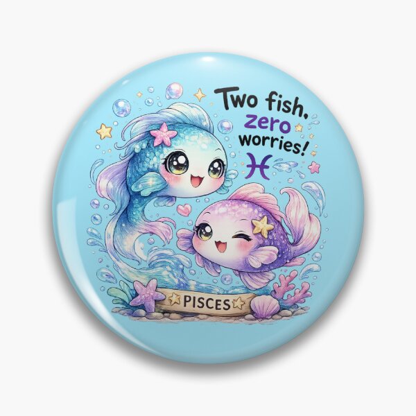 Item preview, Funny Cute Pisces Two Fish Big Eyes Kawaii Zodiac Cartoon Zero Worries designed and sold by StickyDelights.