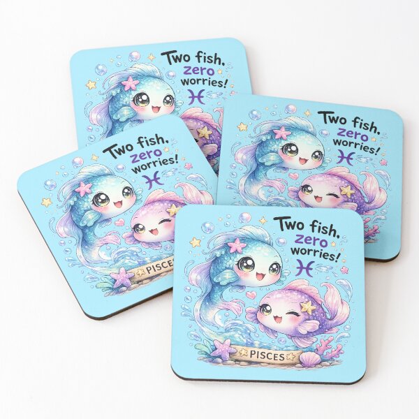 Item preview, Funny Cute Pisces Two Fish Big Eyes Kawaii Zodiac Cartoon Zero Worries designed and sold by StickyDelights.