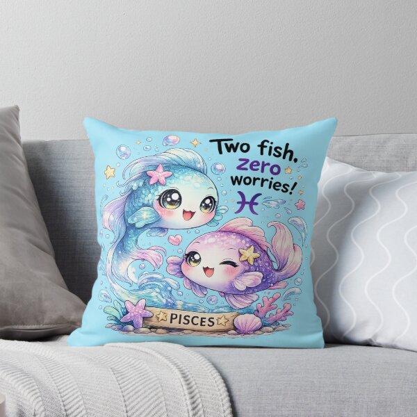 Item preview, Funny Cute Pisces Two Fish Big Eyes Kawaii Zodiac Cartoon Zero Worries designed and sold by StickyDelights.