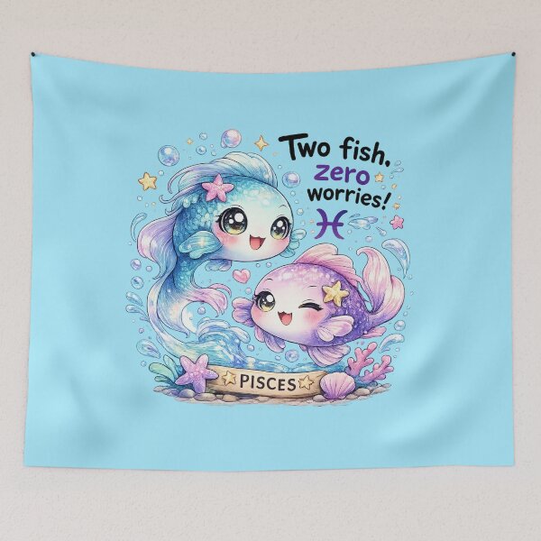 Item preview, Funny Cute Pisces Two Fish Big Eyes Kawaii Zodiac Cartoon Zero Worries designed and sold by StickyDelights.