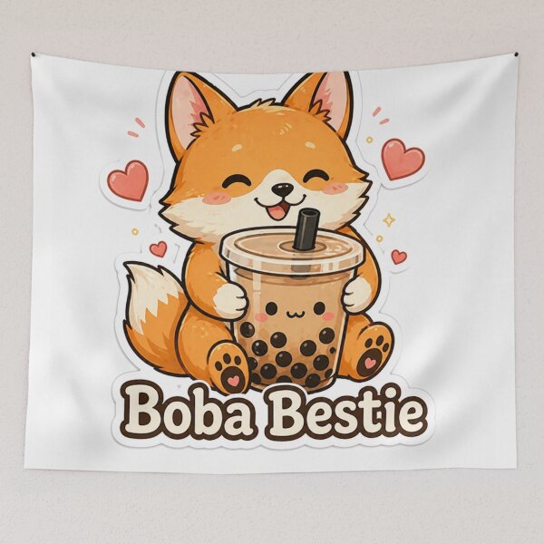 Item preview, Boba Bestie Fox Sticker – Cute Bubble Tea Lover Aesthetic designed and sold by InkWanderStudio.