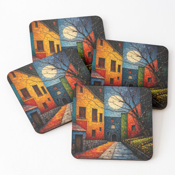 Item preview, Colorful Moonlit Village Street Art Print – Whimsical Abstract Townscape designed and sold by Kaleidoscope Print.
