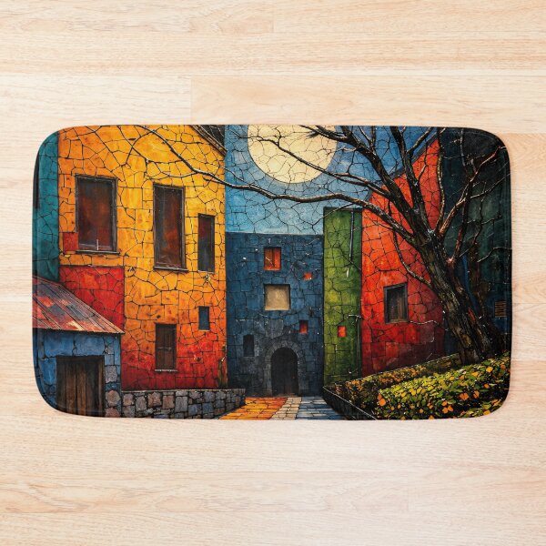 Item preview, Colorful Moonlit Village Street Art Print – Whimsical Abstract Townscape designed and sold by Kaleidoscope Print.