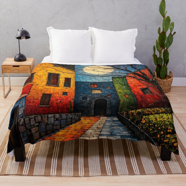 Item preview, Colorful Moonlit Village Street Art Print – Whimsical Abstract Townscape designed and sold by Kaleidoscope Print.