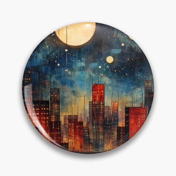 Item preview, Moonlit City Skyline Abstract Nightscape Print – Glowing Urban Wall Art designed and sold by Kaleidoscope Print.