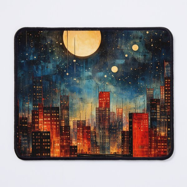 Item preview, Moonlit City Skyline Abstract Nightscape Print – Glowing Urban Wall Art designed and sold by Kaleidoscope Print.