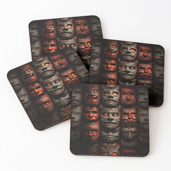 Item preview, Ancient Tribal Mask Wall Art with Glowing Red Eyes – Dark Totem Print designed and sold by Kaleidoscope Print.
