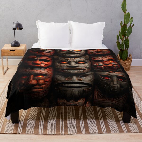 Item preview, Ancient Tribal Mask Wall Art with Glowing Red Eyes – Dark Totem Print designed and sold by Kaleidoscope Print.
