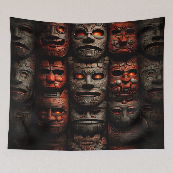 Item preview, Ancient Tribal Mask Wall Art with Glowing Red Eyes – Dark Totem Print designed and sold by Kaleidoscope Print.