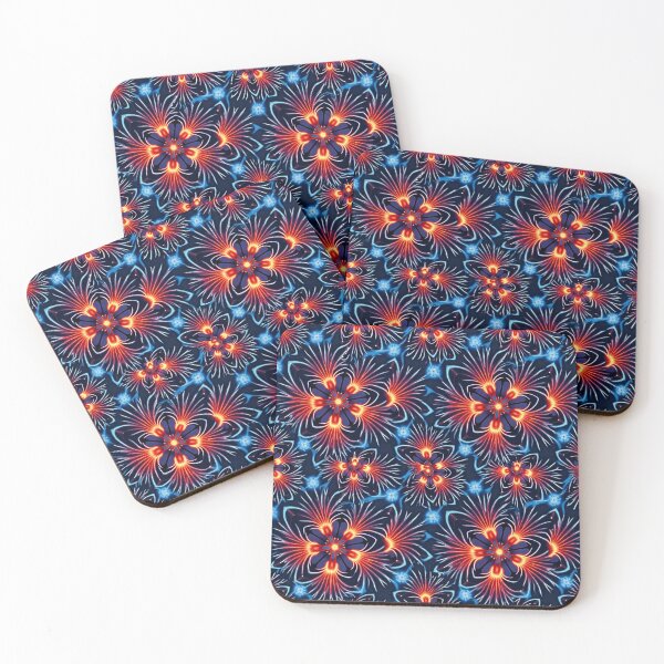Item preview, Neon Floral Burst Pattern on Electric Blue designed and sold by mittie101.