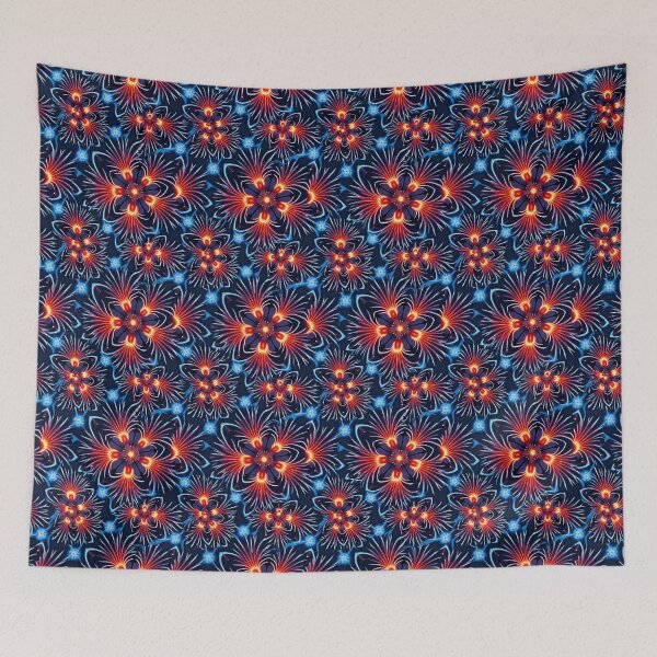 Item preview, Neon Floral Burst Pattern on Electric Blue designed and sold by mittie101.