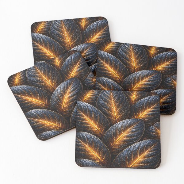 Item preview, Glowing Gold Leaf Pattern on Black – Luxe Botanical Nature Abstract designed and sold by Kaleidoscope Print.