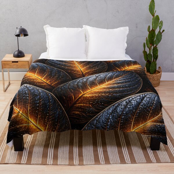 Item preview, Glowing Gold Leaf Pattern on Black – Luxe Botanical Nature Abstract designed and sold by Kaleidoscope Print.
