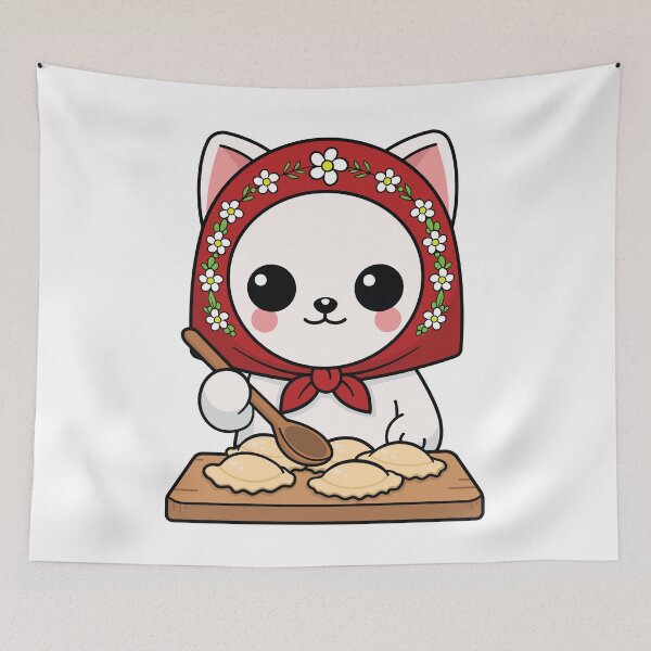 Item preview, Cute Slavic Babushka Cat Making Pierogi designed and sold by Found Dream.