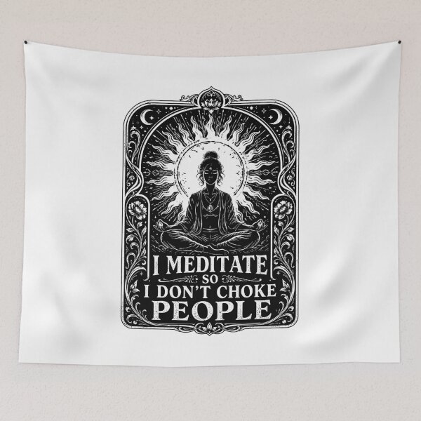 Item preview,  I Meditate So I Don't Choke People Funny Yoga Meditation Boho Sun Woman  designed and sold by graphixpolash.