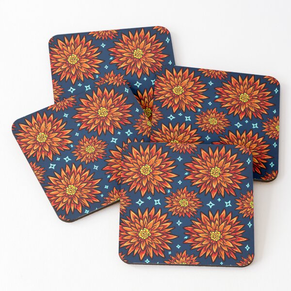 Item preview, Fiery Bold Flowers on Navy with Playful Star Pops designed and sold by mittie101.