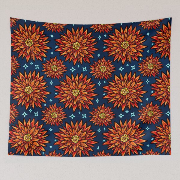 Item preview, Fiery Bold Flowers on Navy with Playful Star Pops designed and sold by mittie101.