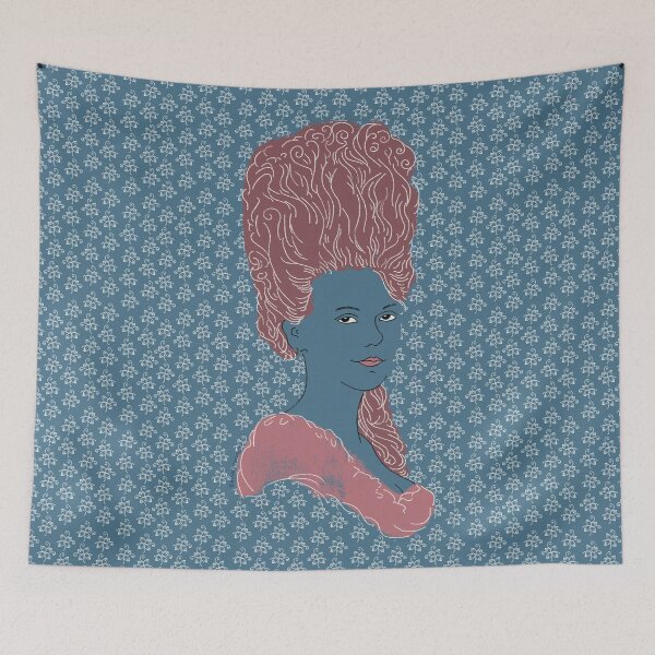 Item preview, Rococo Woman Portrait – Minimal Line Art with Floral Pattern designed and sold by einechtervogel.