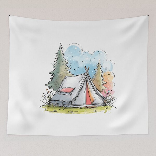 Item preview, Camping Tent Illustration, Watercolor Nature Adventure designed and sold by dharanna.