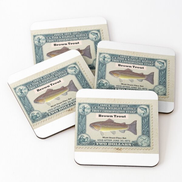 Item preview, Trout fishing stamp with brown trout  designed and sold by Matt Starr Fine Art .