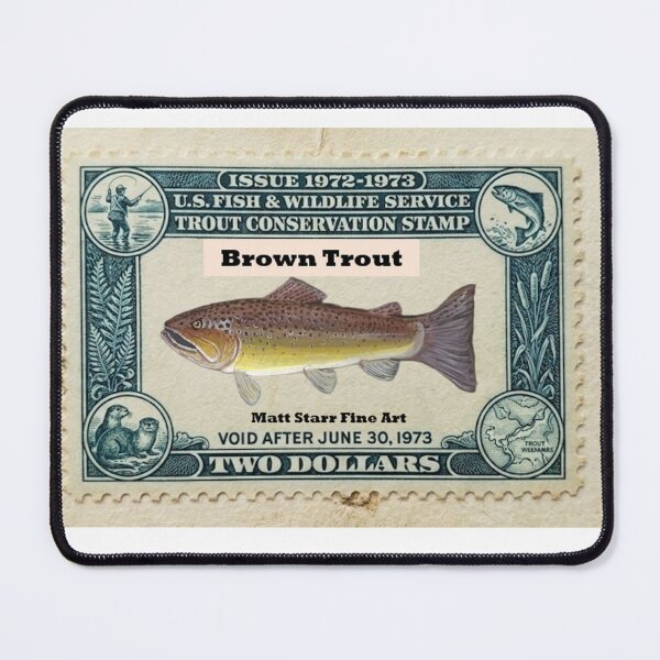 Item preview, Trout fishing stamp with brown trout  designed and sold by Matt Starr Fine Art .
