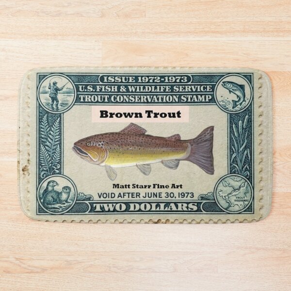 Item preview, Trout fishing stamp with brown trout  designed and sold by Matt Starr Fine Art .