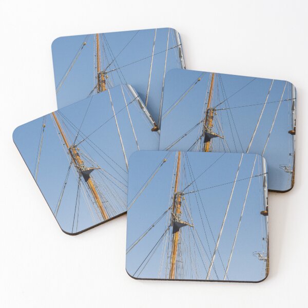 Item preview, Tall Wooden Sailboat Masts and Rigging Against Clear Blue Sky With Nautical Details designed and sold by Nmallia.